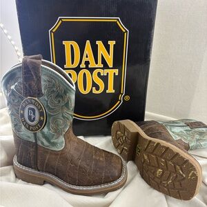Dan Post Rustic Brown and Teal Boots, size 9.5 D toddler
